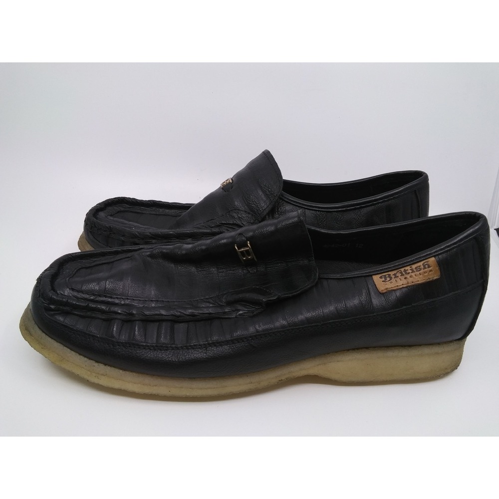 British Collection Mens Black Leather Crepe Sole Loafers Moc Toe 4242-01 Size 12